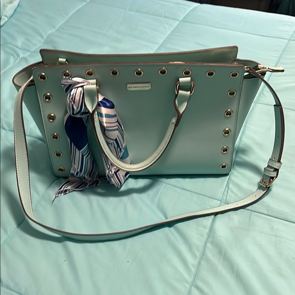New York & Company Mint Green Shoulder Bag with Scarf Detail
